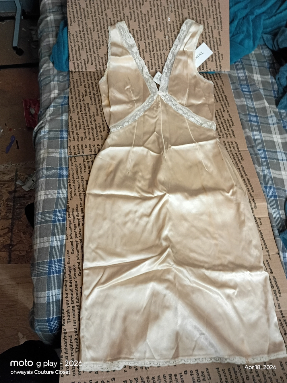 DOLCE & GABBANA Satin Lace-Trim Slip Dress in Champagne - Picture 2 of 7